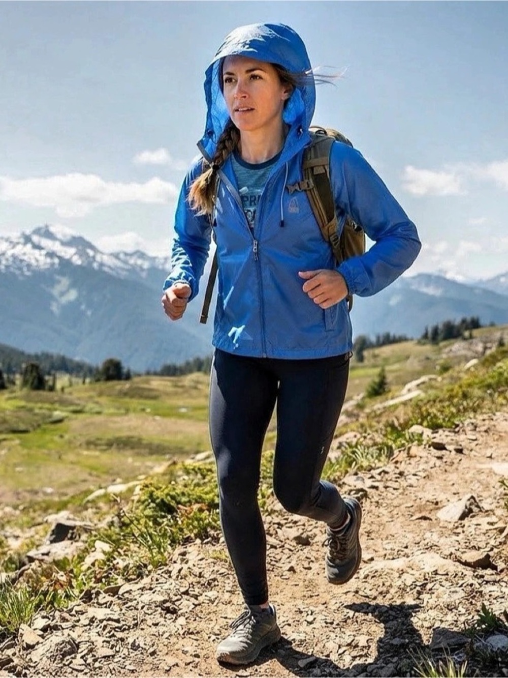 Sierra Designs Blue Hooded Full Zip Lightweight Windbreaker Jacket Women's Smal